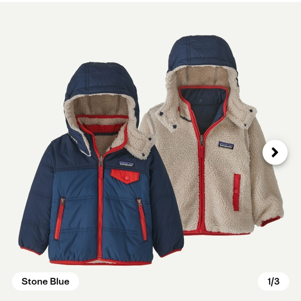 Patagonia Reversible Tribbles Hoody Jacket 6-12 Months Stone Blue